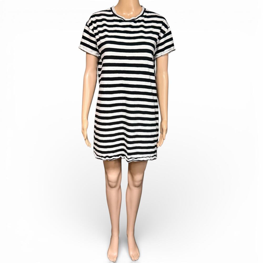 Old Navy Womens T Shirt Dress Mini Short Sleeve Cotton Stripes Black White Small